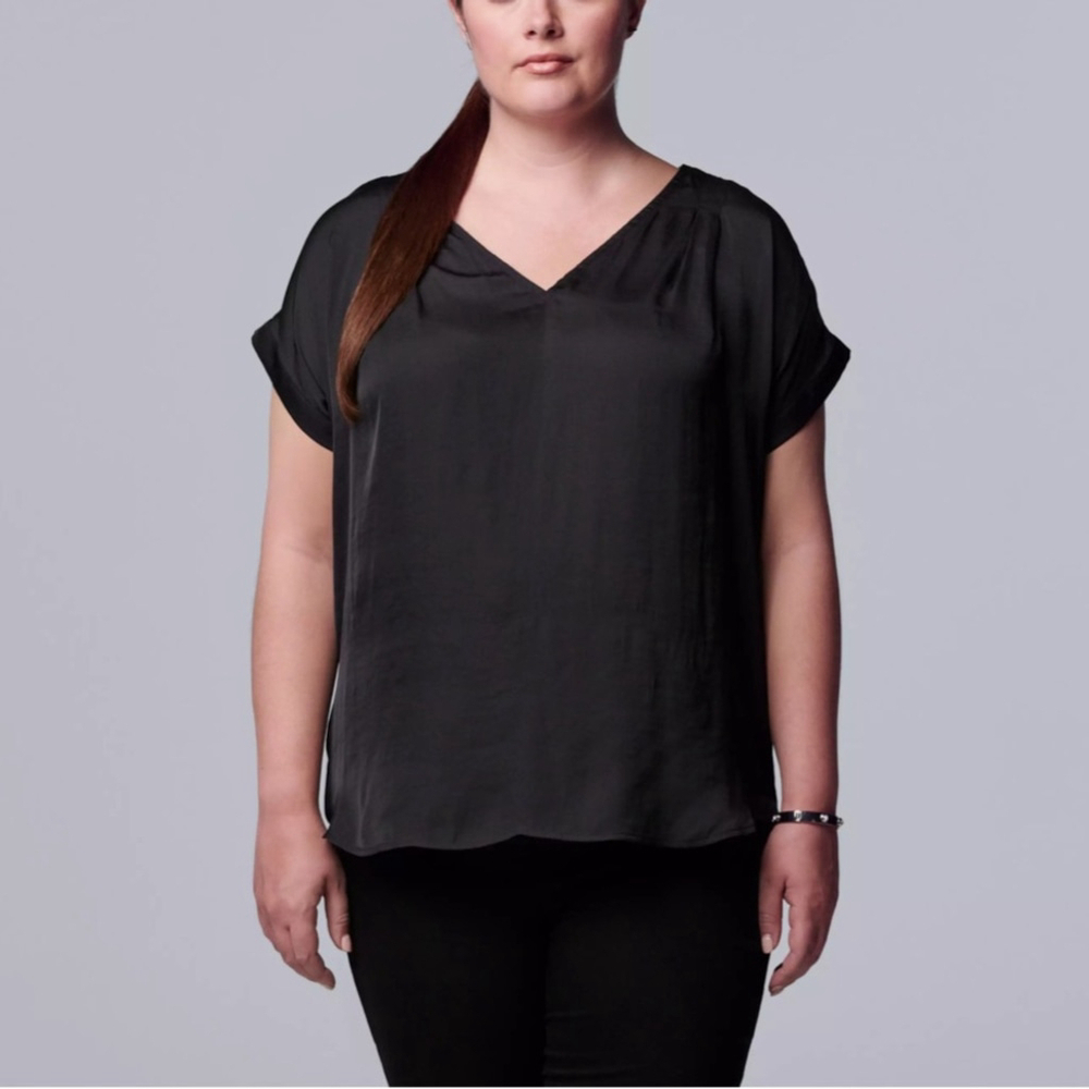 Simply Vera Vera Wang Cuffed dolman sleeve popover v neck blouse 4X - Picture 12 of 12
